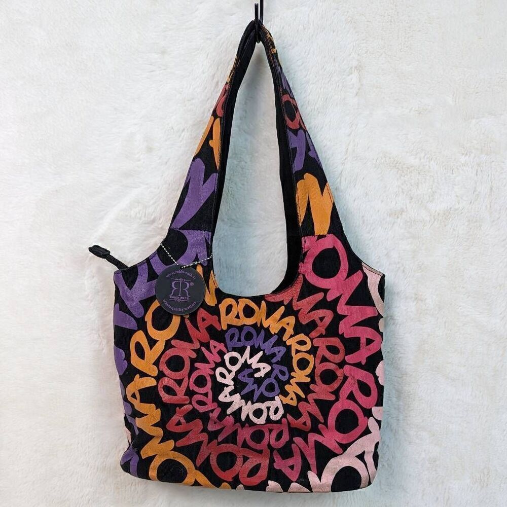 Robin Ruth Roma Italy Women’s Canvas Shoulder Bag Hobo Purse Multicolor